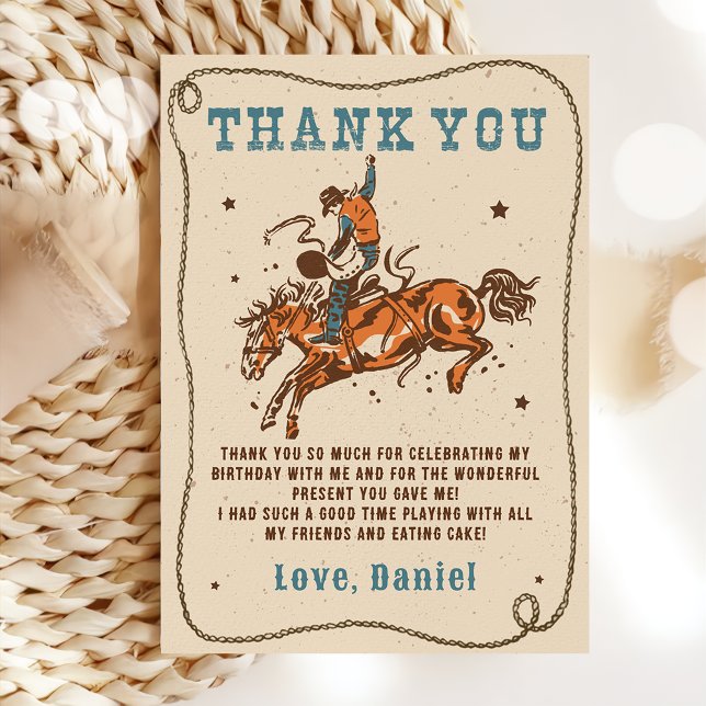 Western Rodeo Cowboy Birthday Party Thank You Card (Creator Uploaded)