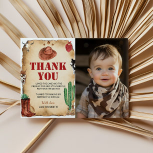 Western Rodeo Cowboy Birthday Photo Thank You Card