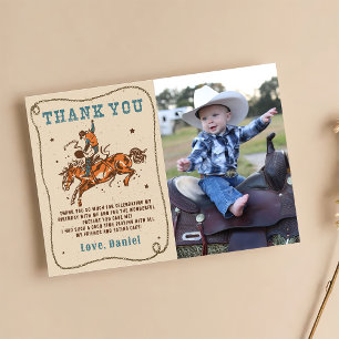 Western Rodeo Cowboy Birthday Photo Thank You Card