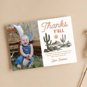 Western Rodeo Cowboy Birthday Photo Thank You Card