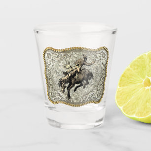 Western Rodeo Cowboy Bronc Riding Belt Buckle Shot Glass