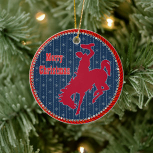Western Rodeo Cowboy Bronc Riding Christmas Ceramic Tree Decoration