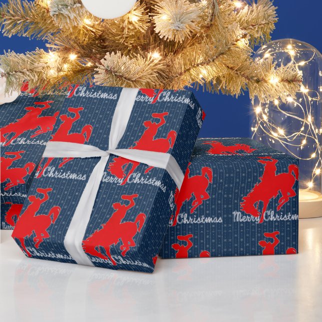 Western Rodeo Cowboy Bronc Riding Christmas Wrapping Paper (Holidays)