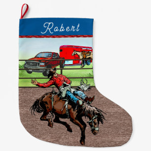 Western Rodeo Cowboy Bronc Riding  Large Christmas Stocking