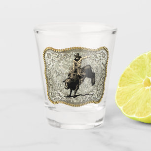 Western Rodeo Cowboy Bull Riding Belt Buckle Shot Glass