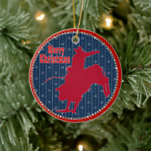 Western Rodeo Cowboy Bull Riding Christmas Ceramic Tree Decoration
