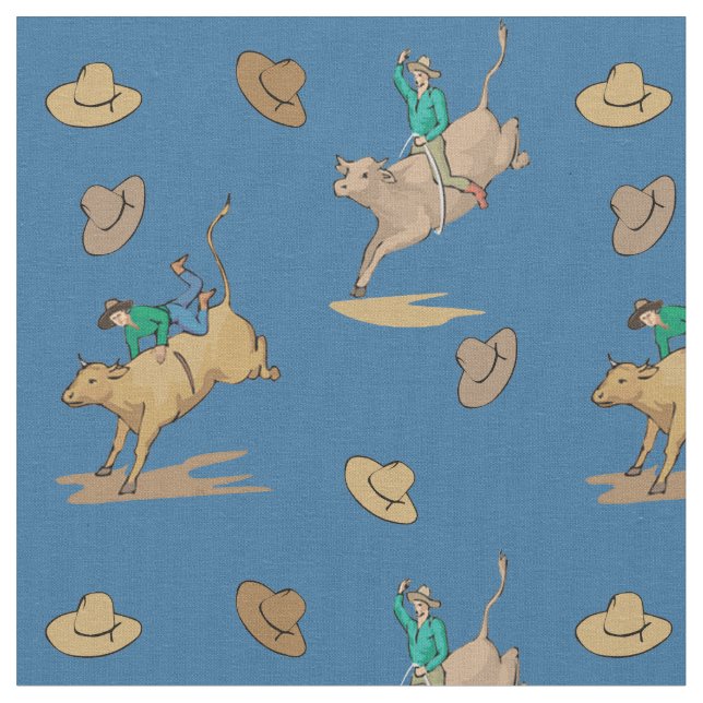 Western Rodeo Cowboy Bull Riding Cowboy Hats Fabri Fabric (Close Up)