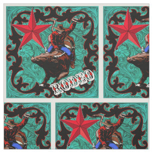 Western Rodeo Cowboy Bull Riding Faux Leather Fabric