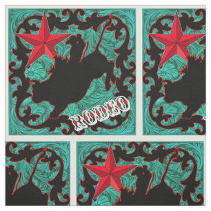 Western Rodeo Cowboy Bull Riding Faux Leather Fabric