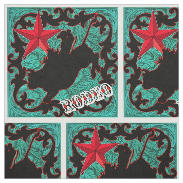 Western Rodeo Cowboy Bull Riding Faux Leather Fabric (Swatch)