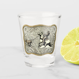 Western Rodeo Cowboy Calf Roping Belt Buckle Shot Glass