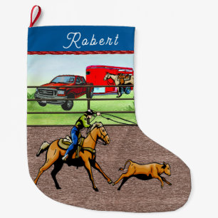 Western Rodeo Cowboy Calf Roping Large Christmas Stocking