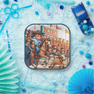 Western Rodeo Cowboy Calf Roping Paper Plate