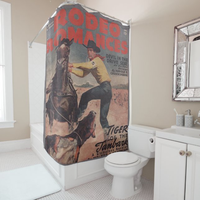 Western Rodeo Cowboy Calf Roping Rodeo Romance Shower Curtain (In Situ)