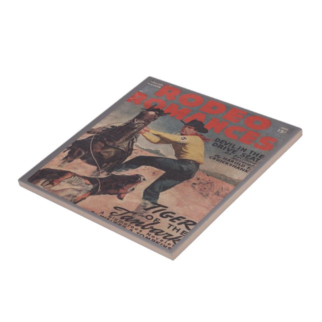Western Rodeo Cowboy Calf Roping Rodeo Romance   Tile (Side)