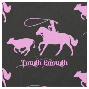 Western Rodeo Cowboy Cowgirl Calf Roping Fabric