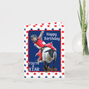 Western Rodeo Cowboy Cowgirl Mutton Busting Birthd Holiday Card