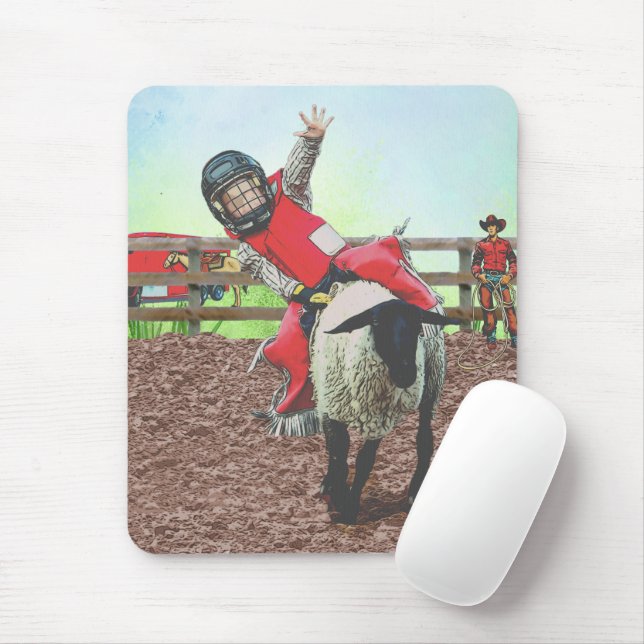 Western Rodeo Cowboy Cowgirl Mutton Busting Mouse Pad (With Mouse)