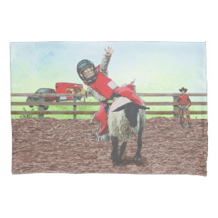 Western Rodeo Cowboy Cowgirl Mutton Busting Pillowcase