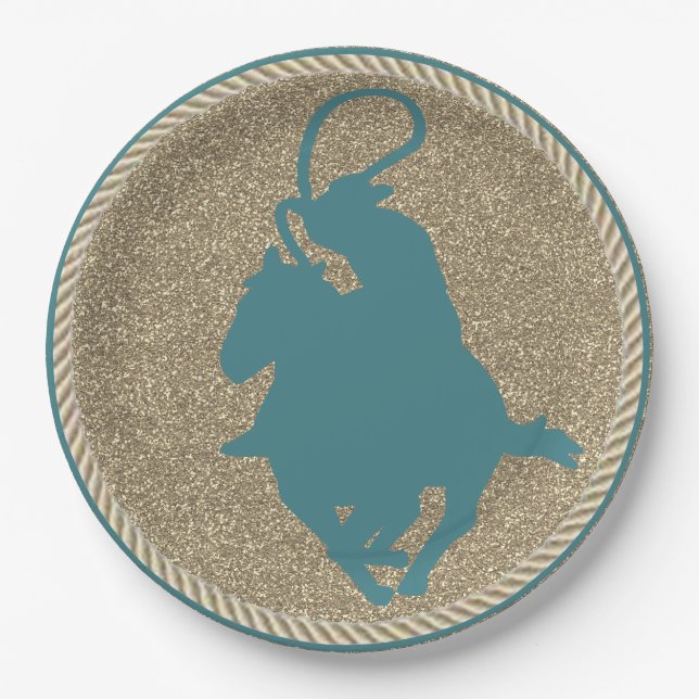 Western Rodeo Cowboy Cowgirl Roping Paper Plate (Front)