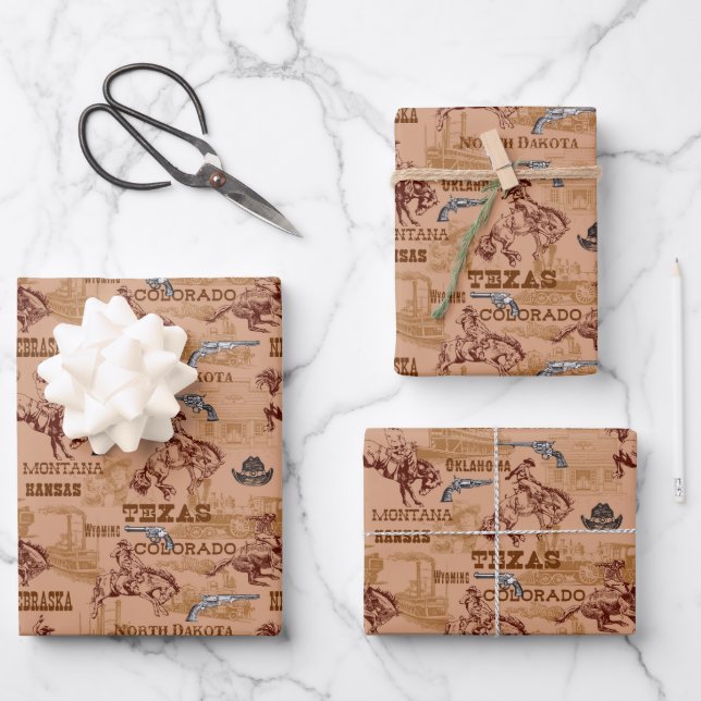 Western Rodeo Cowboy Cowhand 6 Shooter Wrapping Paper Sheet (Front)