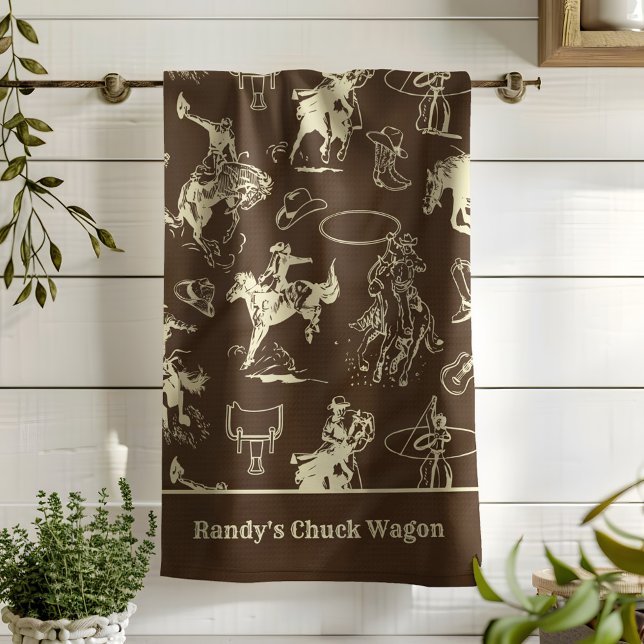 Western Rodeo Cowboy Dark Brown Personalised Tea Towel (Creator Uploaded)