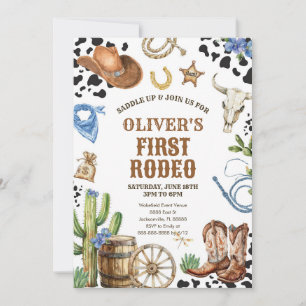 Western Rodeo Cowboy First Rodeo 1st Birthday Invitation