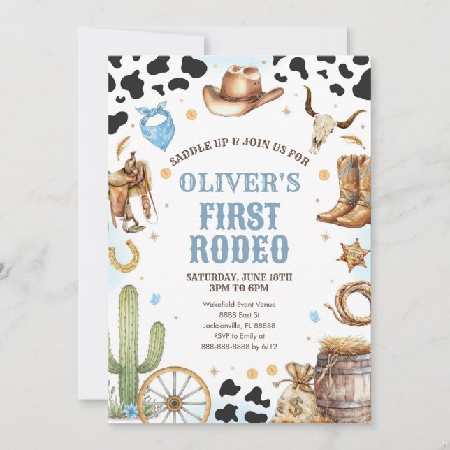 Western Rodeo Cowboy First Rodeo 1st Birthday Invitation (Front)