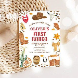 Western Rodeo Cowboy First Rodeo 1st Birthday Invitation