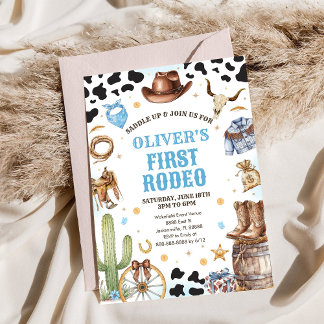Western Rodeo Cowboy First Rodeo 1st Birthday Invitation