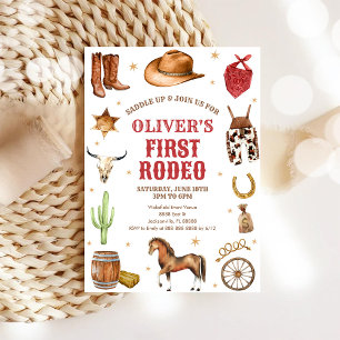 Western Rodeo Cowboy First Rodeo 1st Birthday Invitation