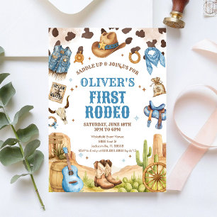 Western Rodeo Cowboy First Rodeo 1st Birthday Invitation
