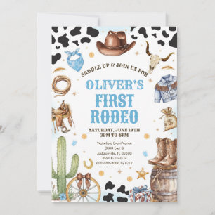 Western Rodeo Cowboy First Rodeo 1st Birthday Invitation