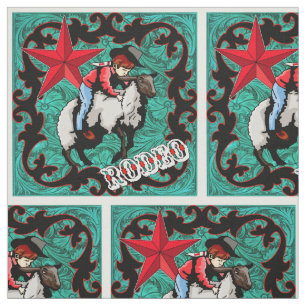 Western Rodeo Cowboy Mutton Bustin" Faux Leather Fabric