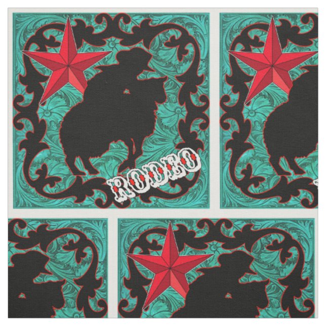Western Rodeo Cowboy Mutton Bustin" Faux Leather Fabric (Swatch)