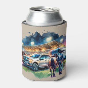Western Rodeo Cowboy Roper Truck and Trailer Can Cooler