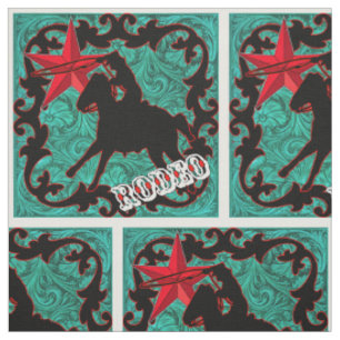 Western Rodeo Cowboy Roping Faux Leather Fabric