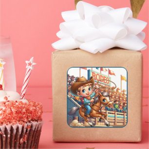 Western Rodeo Cowboy Roping Square Sticker