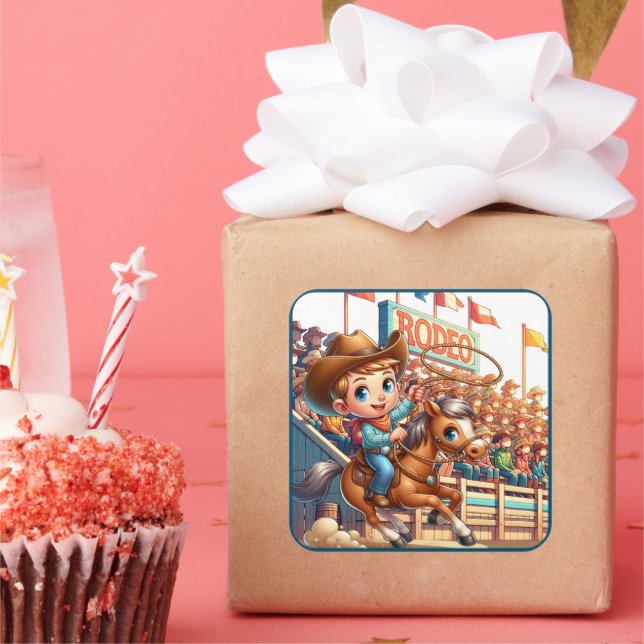 Western Rodeo Cowboy Roping Square Sticker (Party)