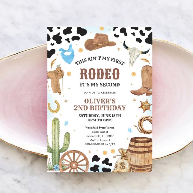 Western Rodeo Cowboy Second Rodeo 2nd Birthday Invitation (Creator Uploaded)