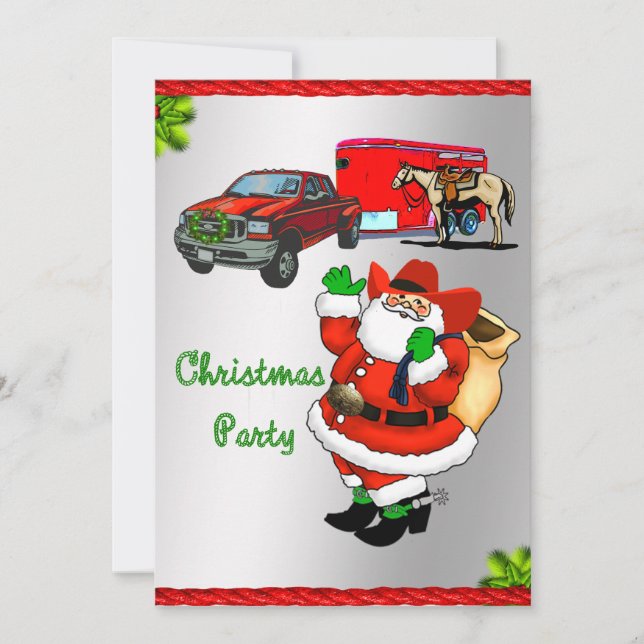Western Rodeo Cowboy Truck Trailer Santa Christmas Invitation (Front)