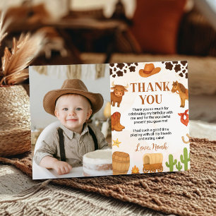 Western Rodeo Cowboy Wild West Birthday Photo Thank You Card