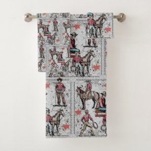 Western Rodeo Cowboys Roping Bath Towel Set