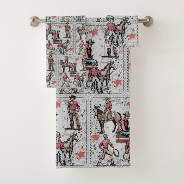 Western Rodeo Cowboys Roping Bath Towel Set (Insitu)