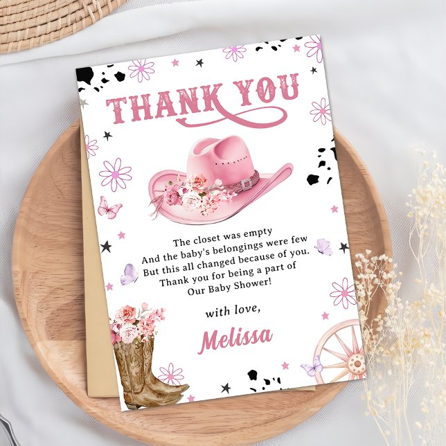 Western Rodeo Cowgirl Baby Shower Thank You Card (Creator Uploaded)