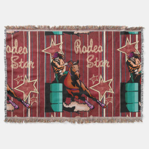 Western Rodeo Cowgirl Barrel Racer Throw Blanket