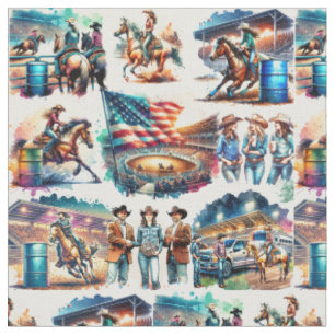 Western Rodeo Cowgirl Barrel Racing Fabric