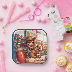 Western Rodeo Cowgirl Barrel Racing Paper Plate