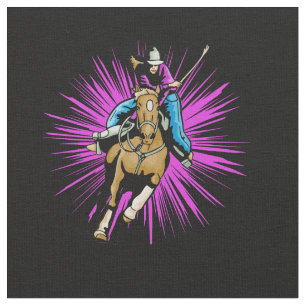 Western Rodeo Cowgirl Barrel Racing Running Horse Fabric