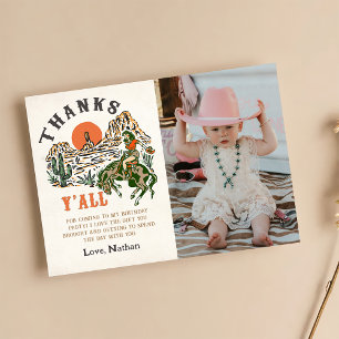 Western Rodeo Cowgirl Birthday Photo Thank You Card